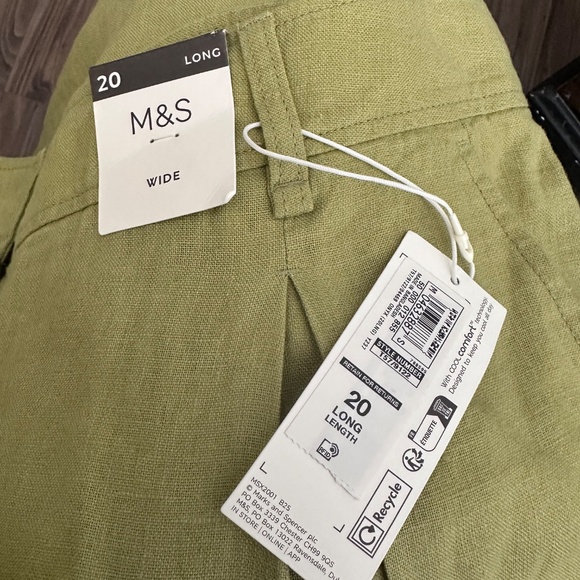 MARKS & SPENCER Pure Linen Wide Leg Trouser - Onyx Green - US 16 / UK 20L NEW WT - Picture 5 of 5